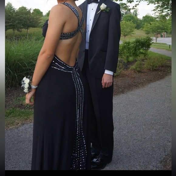 Black Sequin Open Back Formal Dress - Picture 10 of 11